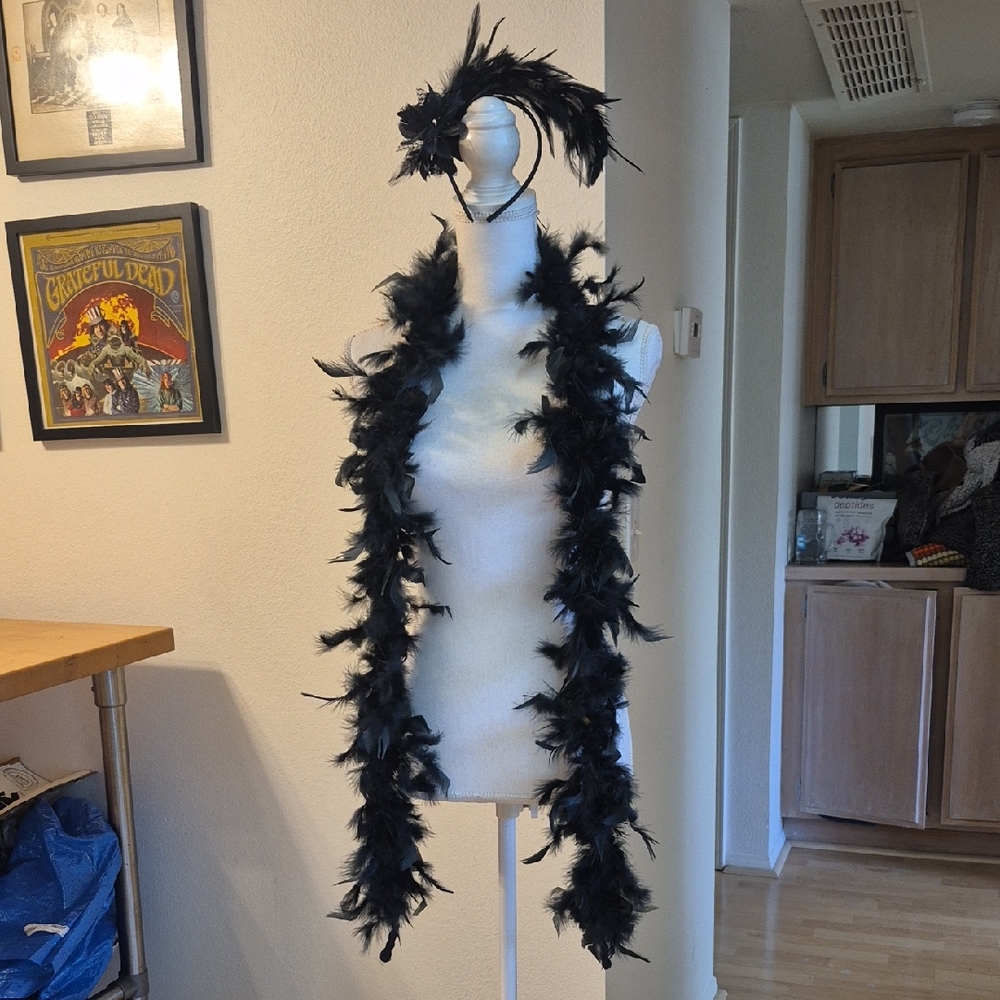 Black Faux Feathers Flapper Costume Accessories Headband Scarf